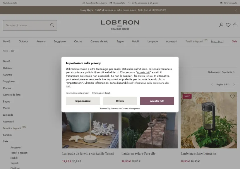 Schermata della pagina offerta di Loberon