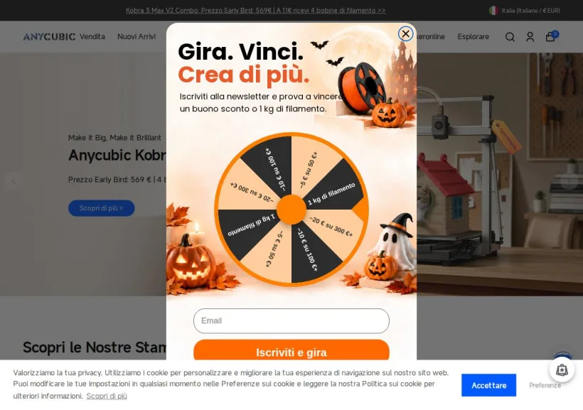 Schermata della pagina offerta di Anycubic