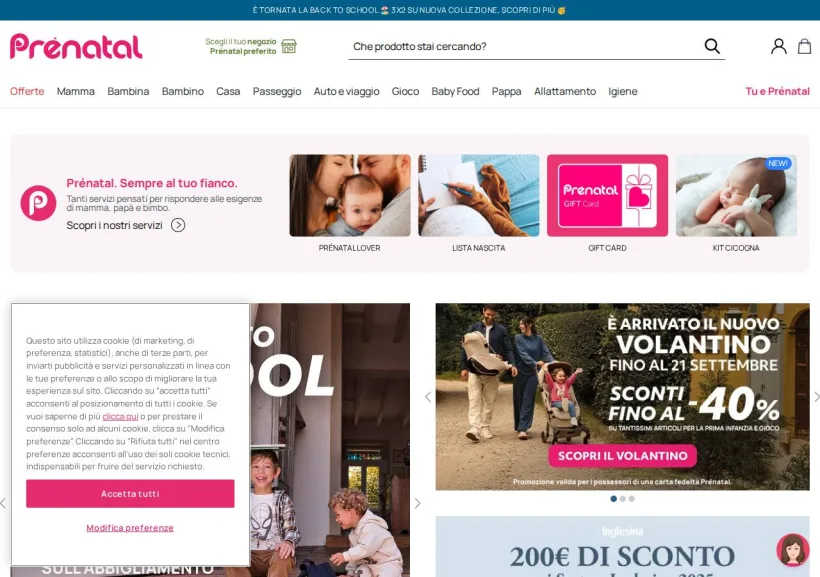 Schermata della pagina offerta di Prenatal