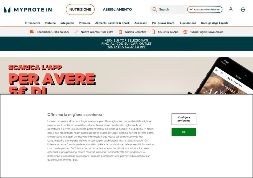 Schermata della pagina offerta di MyProtein