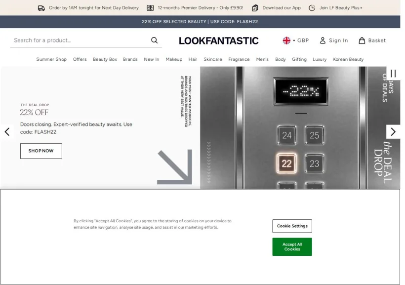 Schermata della pagina offerta di Look Fantastic