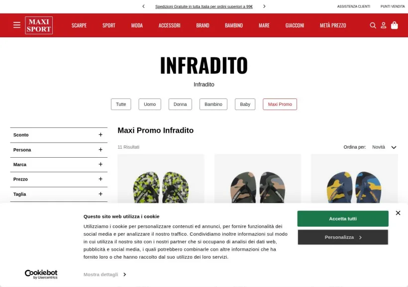 Schermata della pagina offerta di Maxi Sport