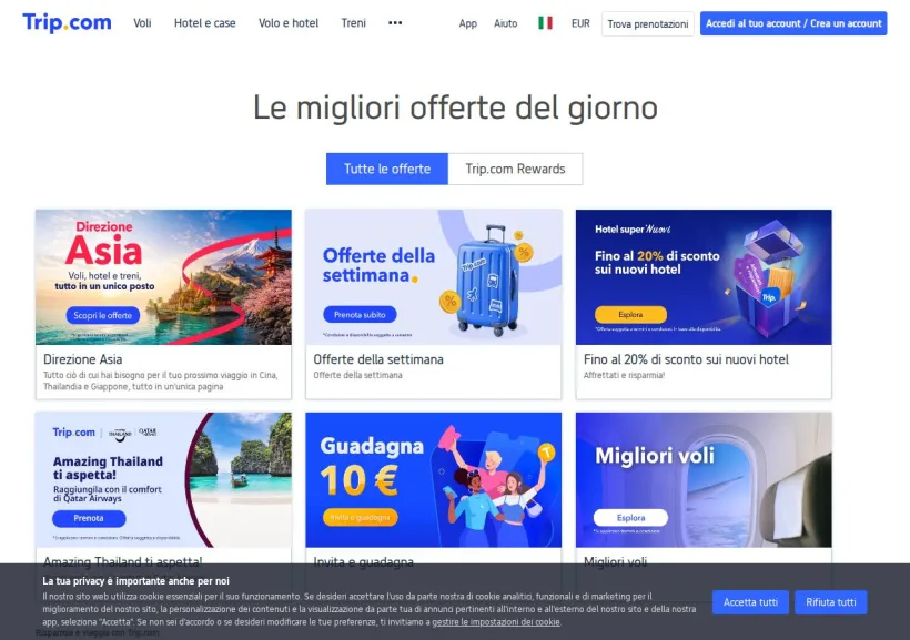 Schermata della pagina offerta di Trip.com