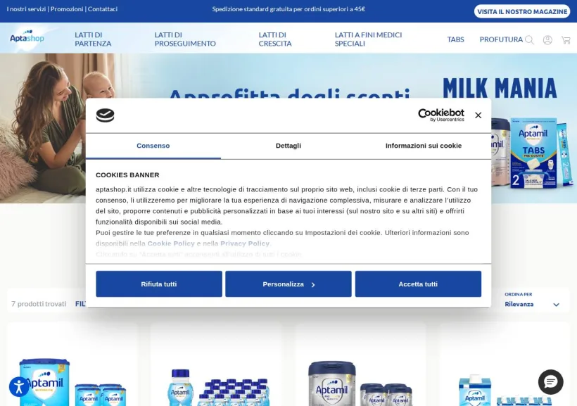 Schermata della pagina offerta di Apta Shop