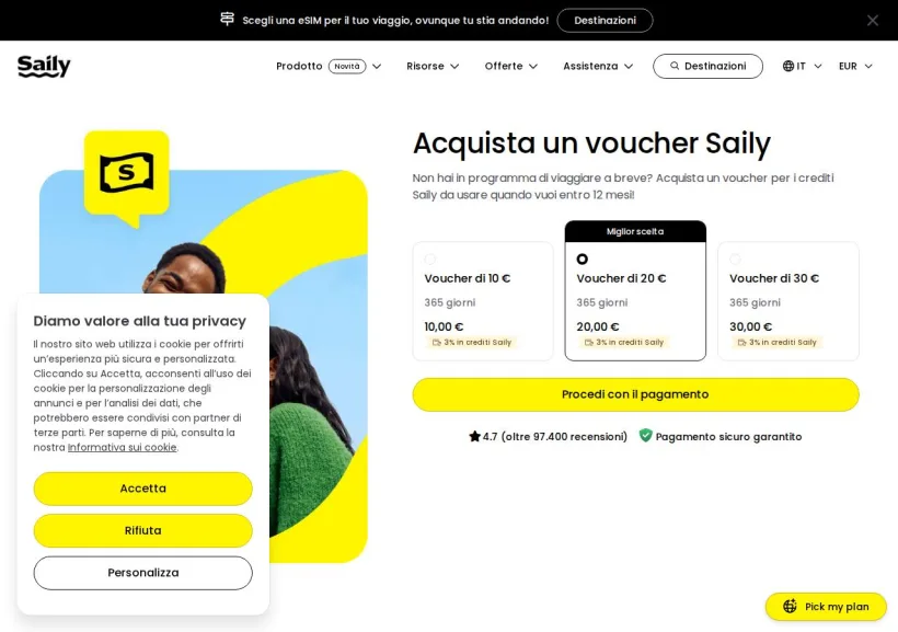 Schermata della pagina offerta di Saily