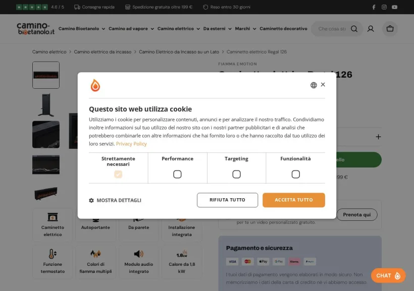 Schermata della pagina offerta di Camino-bioetanolo.it