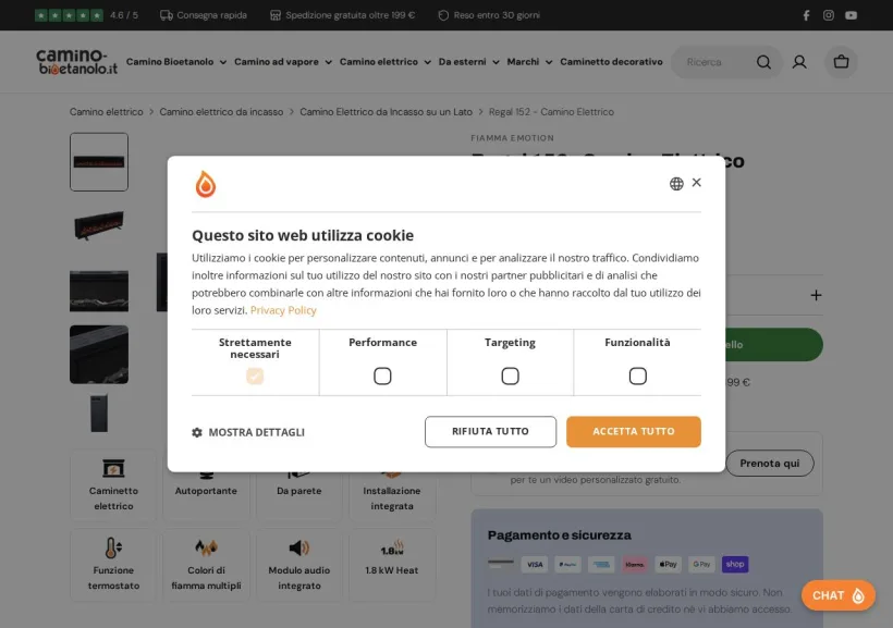 Schermata della pagina offerta di Camino-bioetanolo.it