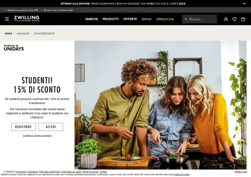 Schermata della pagina offerta di Zwilling