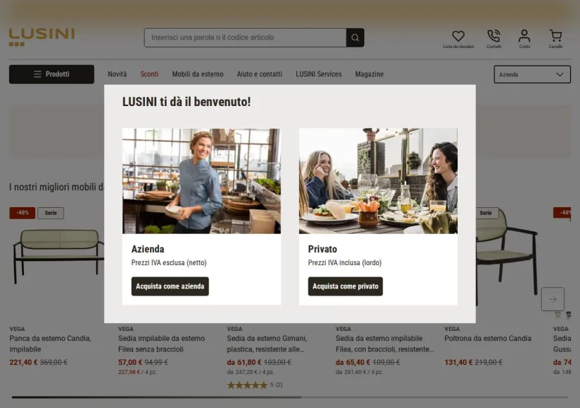 Schermata della pagina offerta di Lusini