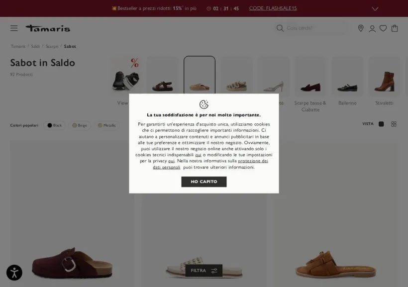 Schermata della pagina offerta di Tamaris
