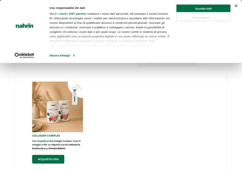 Schermata della pagina offerta di Nahrin