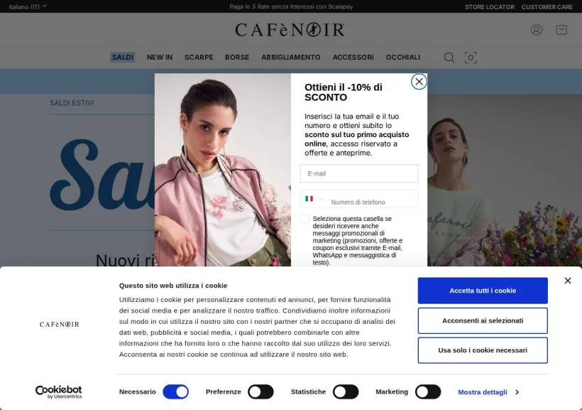 Schermata della pagina offerta di CafèNoir 