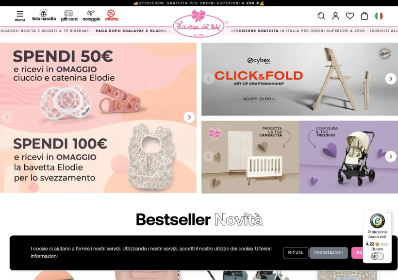 Schermata della pagina offerta di La Casa del Bebè