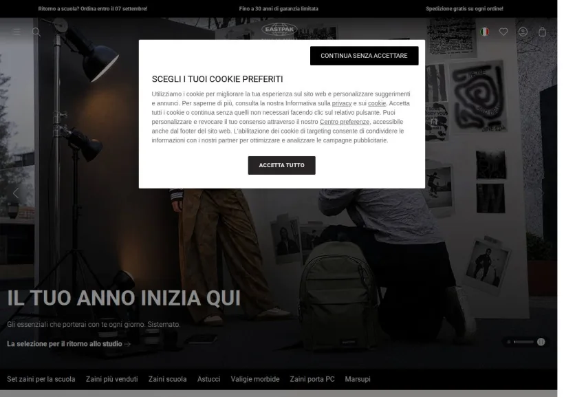 Schermata della pagina offerta di Eastpak