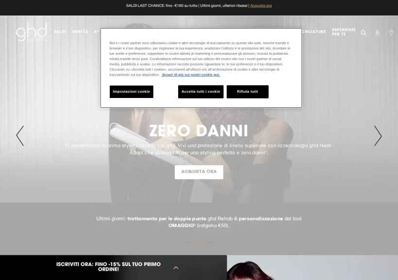 Schermata della pagina offerta di GHD
