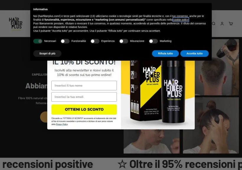 Schermata della pagina offerta di HairFiberPlus