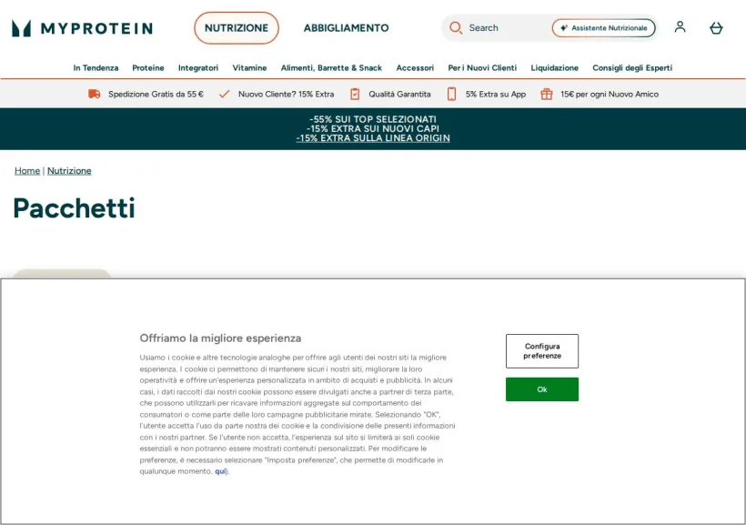Schermata della pagina offerta di MyProtein