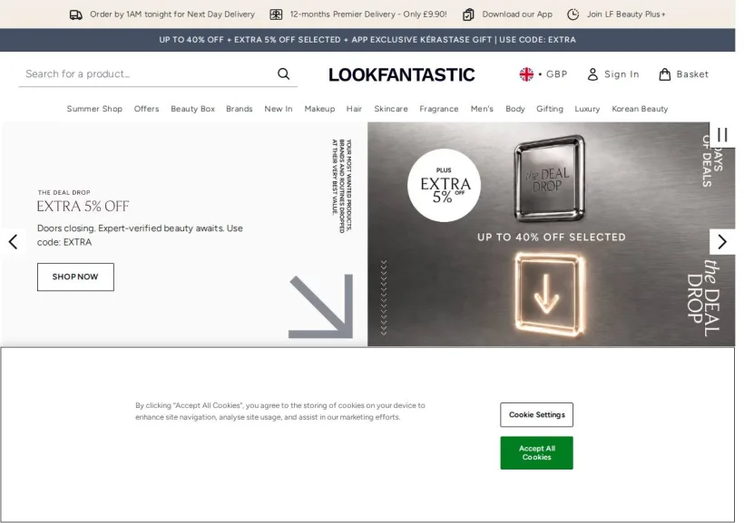 Schermata della pagina offerta di Look Fantastic