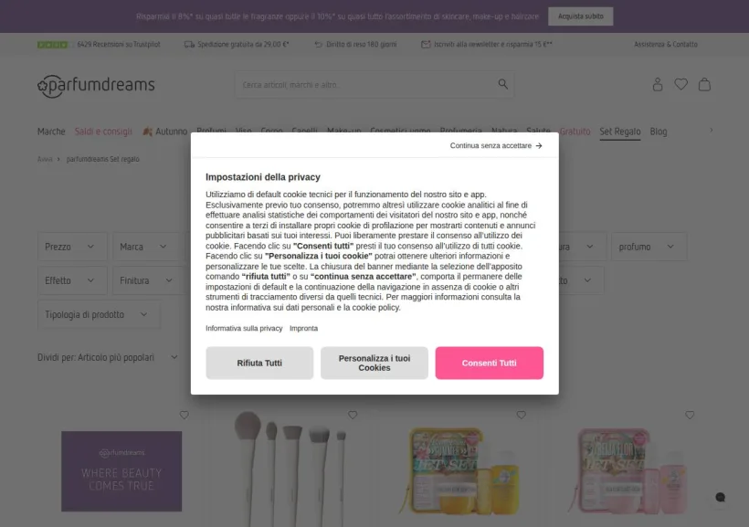 Schermata della pagina offerta di Parfumdreams