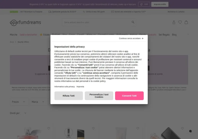 Schermata della pagina offerta di Parfumdreams