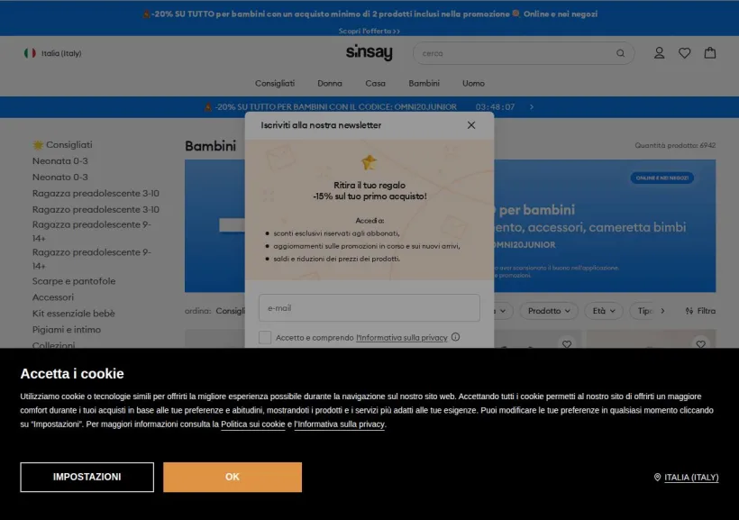 Schermata della pagina offerta di Sinsay