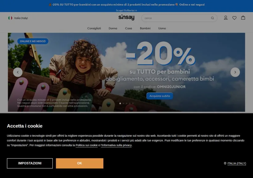 Schermata della pagina offerta di Sinsay