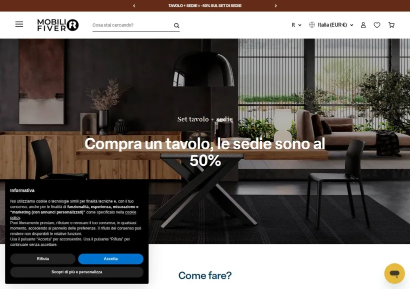 Schermata della pagina offerta di Mobili Fiver