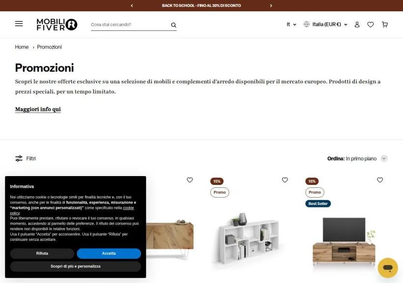 Schermata della pagina offerta di Mobili Fiver