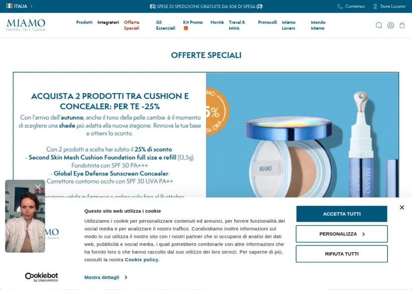Schermata della pagina offerta di Miamo