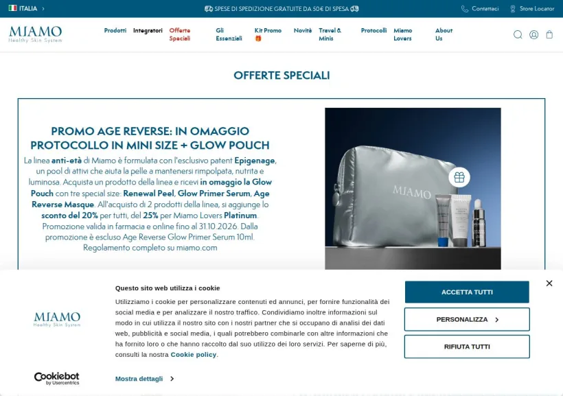 Schermata della pagina offerta di Miamo