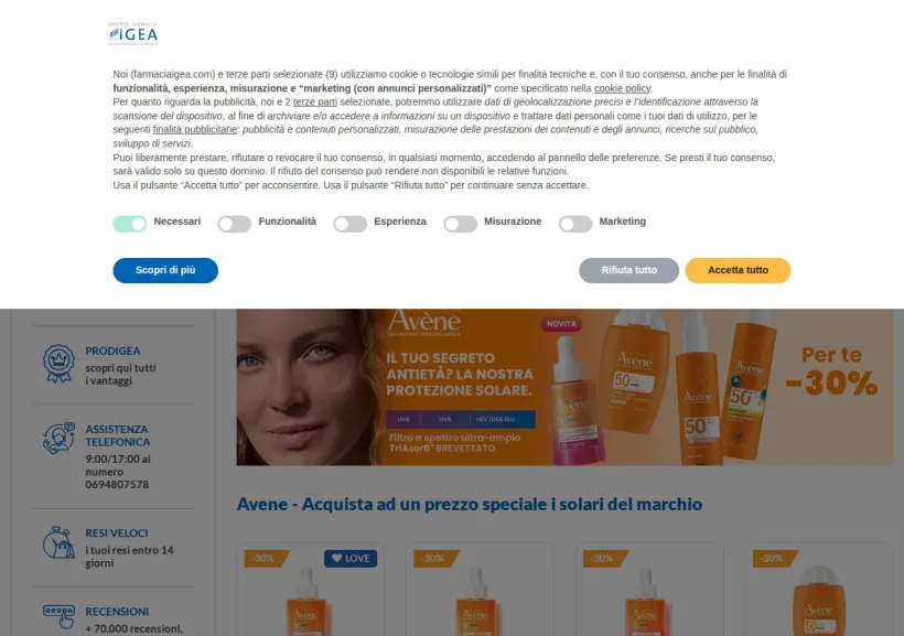 Schermata della pagina offerta di Farmacia Igea