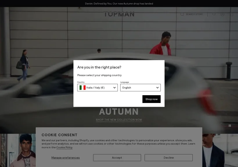 Schermata della pagina offerta di Topman