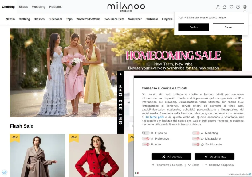 Schermata della pagina offerta di Milanoo