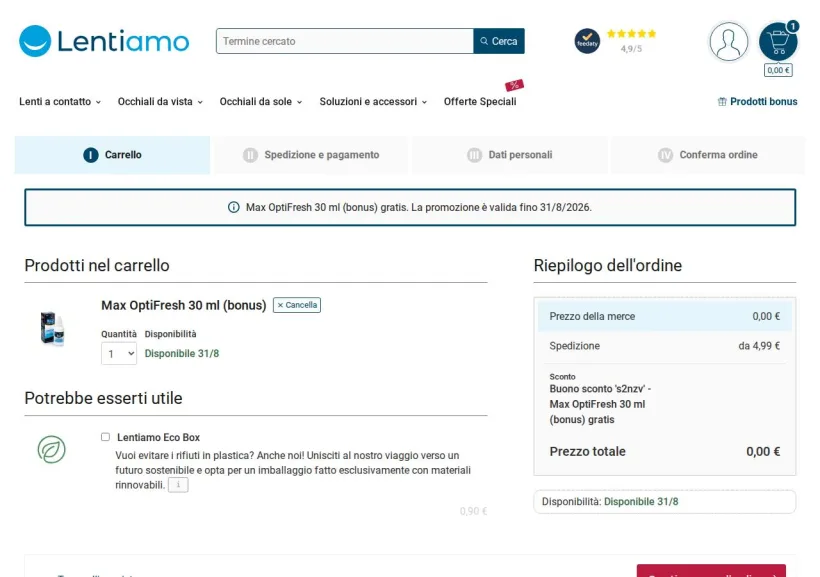 Schermata della pagina offerta di Lentiamo