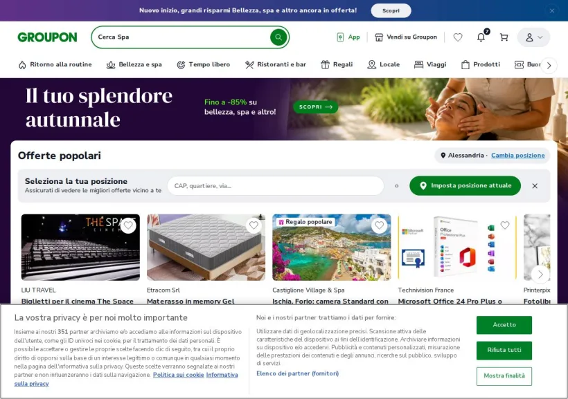 Schermata della pagina offerta di Groupon