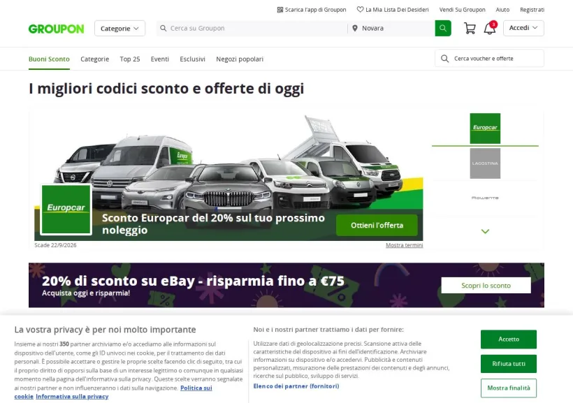 Schermata della pagina offerta di Groupon