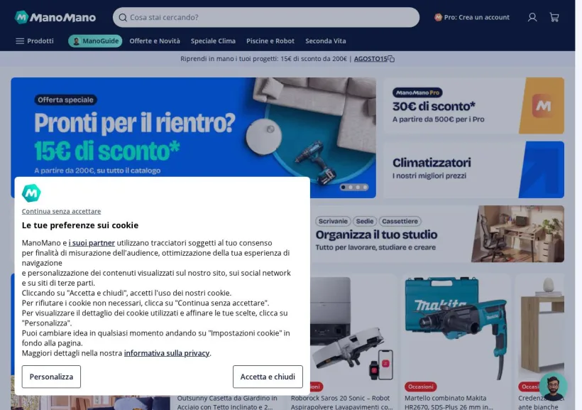 Schermata della pagina offerta di ManoMano