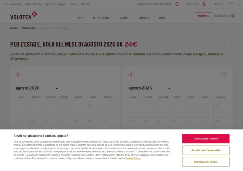 Schermata della pagina offerta di Volotea