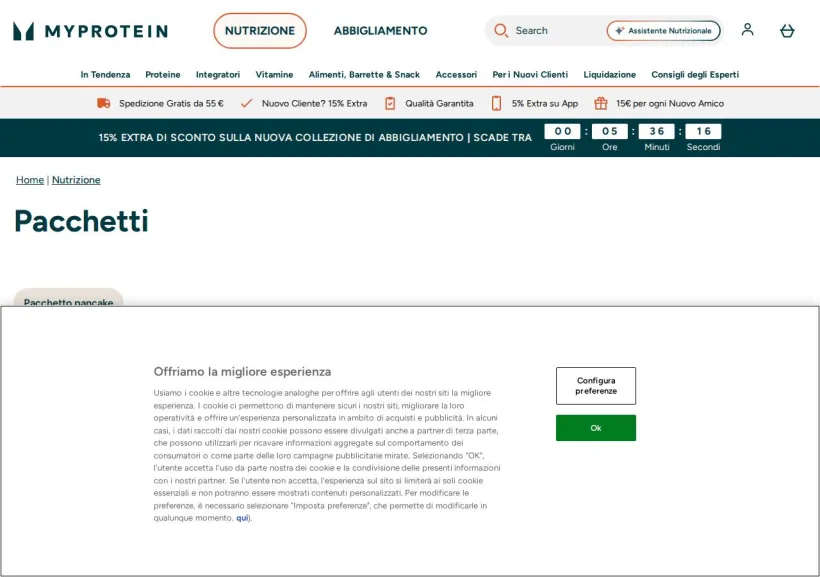 Schermata della pagina offerta di MyProtein