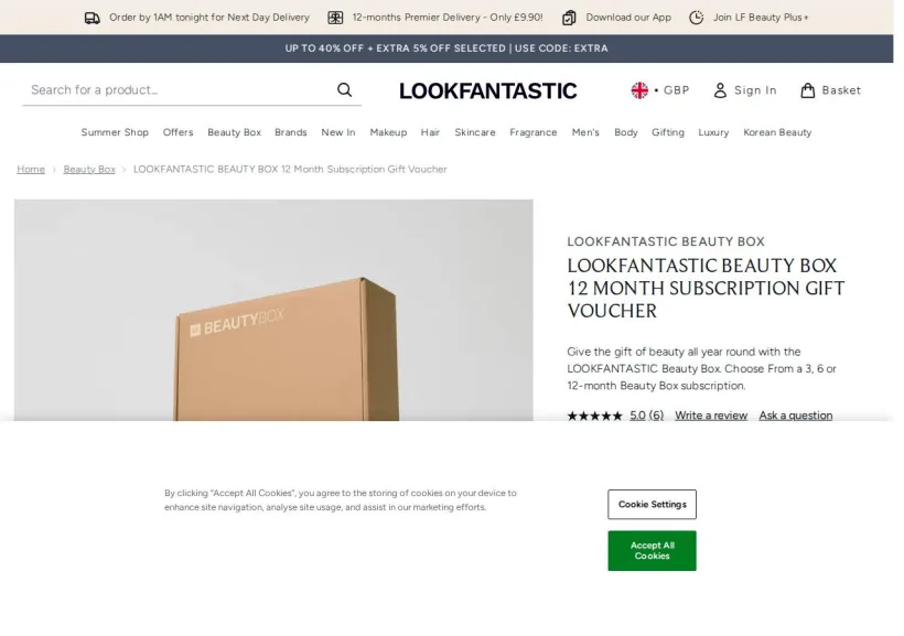 Schermata della pagina offerta di Look Fantastic