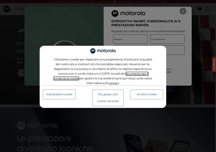 Schermata della pagina offerta di Motorola