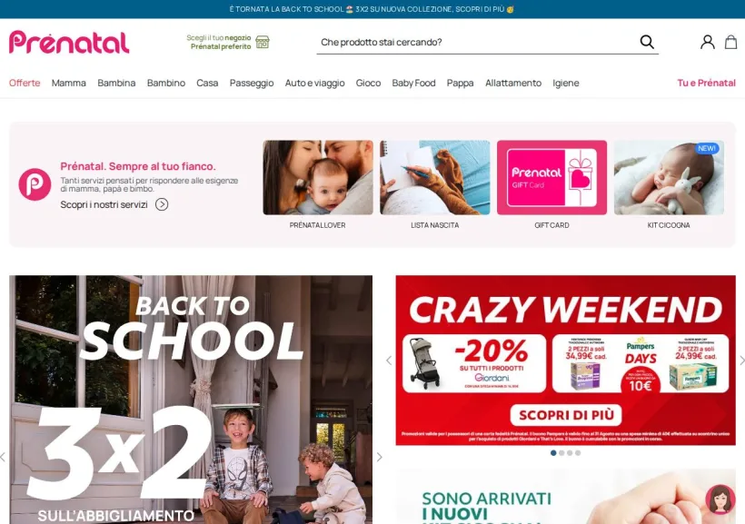 Schermata della pagina offerta di Prenatal
