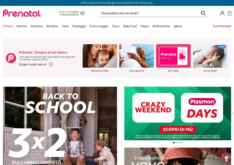 Schermata della pagina offerta di Prenatal
