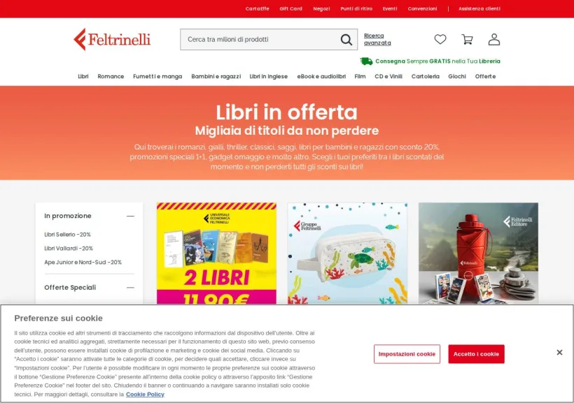 Schermata della pagina offerta di La Feltrinelli