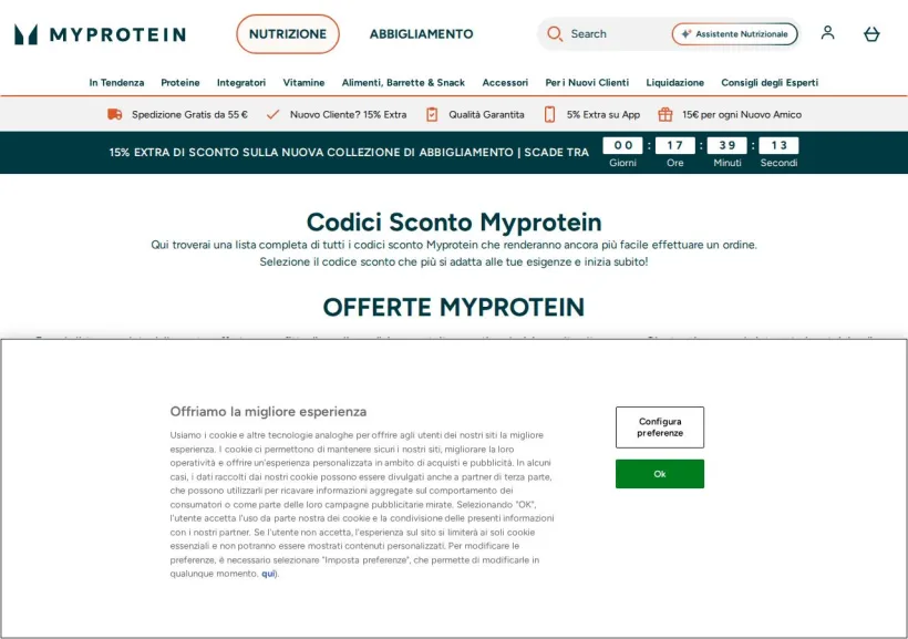 Schermata della pagina offerta di MyProtein