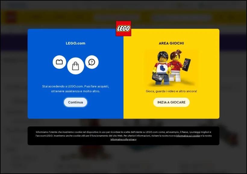 Schermata della pagina offerta di LEGO