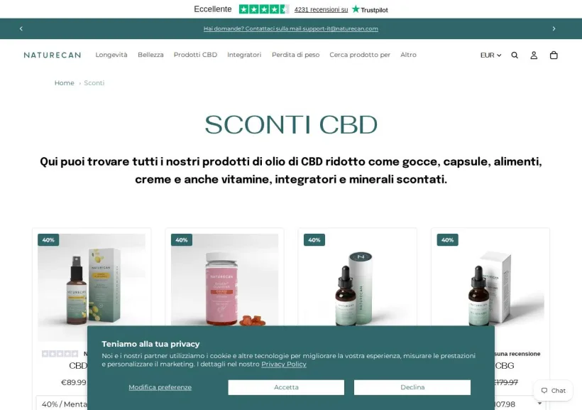 Schermata della pagina offerta di Naturecan