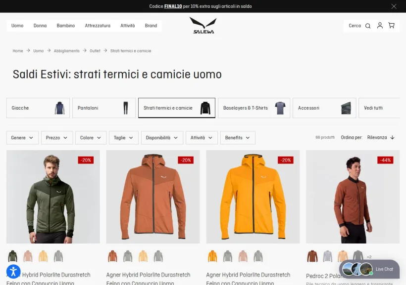 Schermata della pagina offerta di Salewa