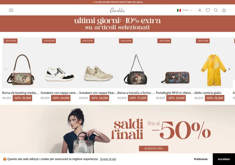 Schermata della pagina offerta di Anekke