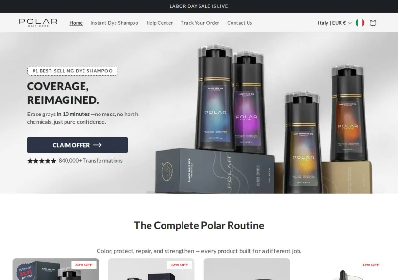 Schermata della pagina offerta di Polar Haircare